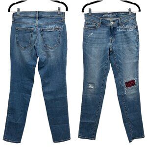 Eddie Bauer Slim Boyfriend Buffalo Plaid Knee Patch Lightly Distressed Jeans